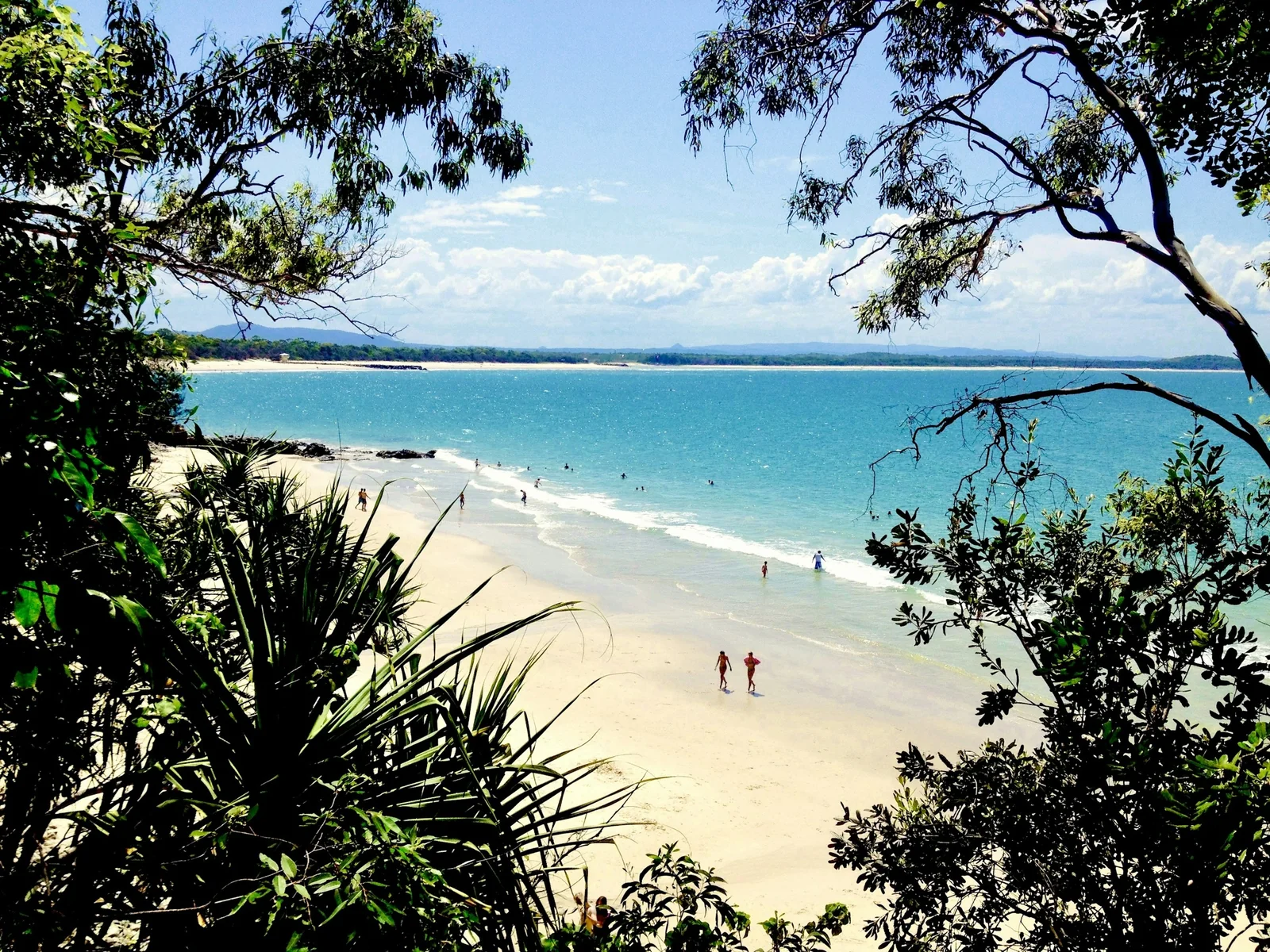 People enjoying the sunny coastline at Noosa, Queensland